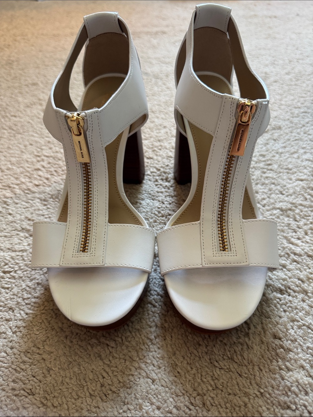Michael Kors White Platform T-Strap Block Heel Sandals - Picture 3 of 5